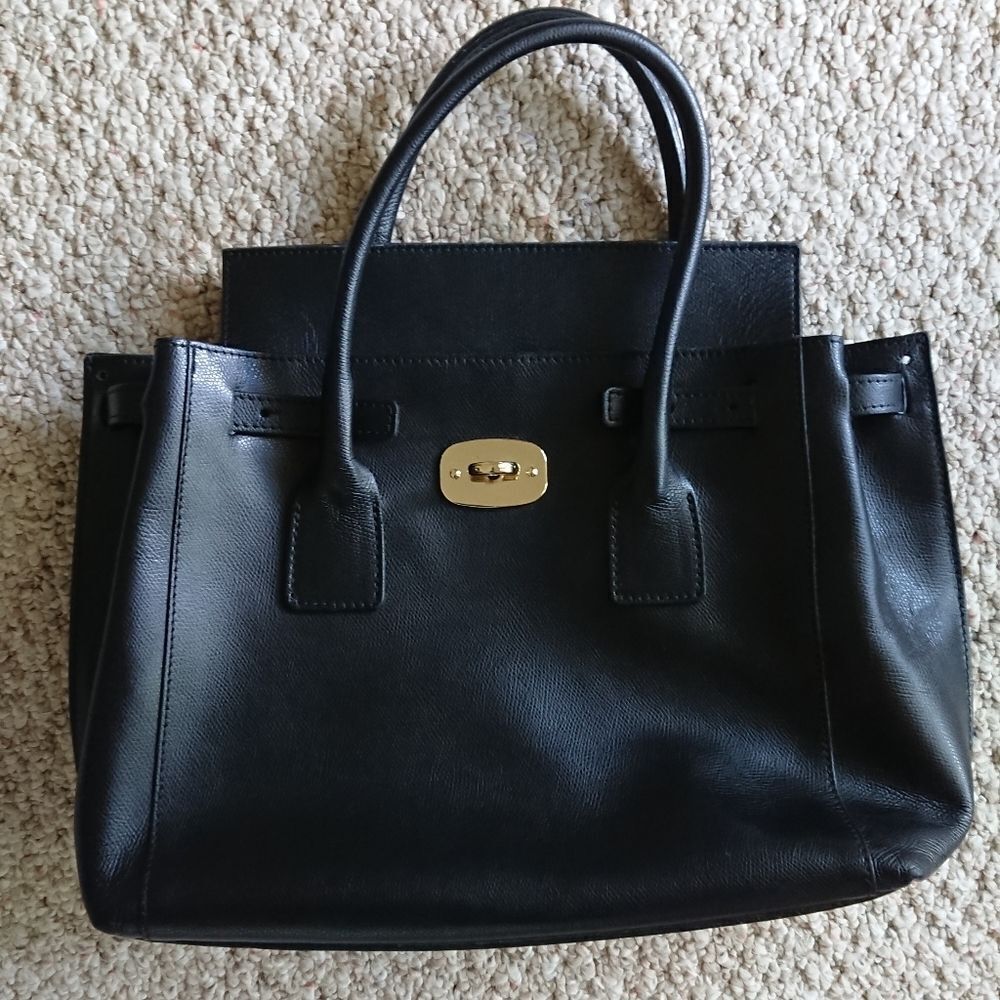 Classic Black Leather Tote with Gold Hardware